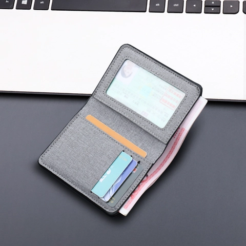 Portefeuille Bifold en Toile Décontracté Pour Hommes Porte-Cartes Vertical Mince Avec Plusieurs Emplacements Et Ruban
