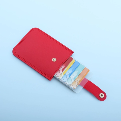 Unisex PU Leather Slim Card Holder Wallet With Snap Closure Pull Out Multi Slot Portable ID Badge Case Minimalist Pocket Wallet