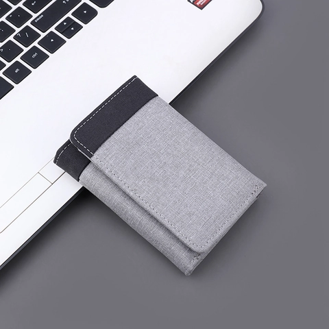 Cartera para Hombre de Lona Triple Pliegue Color de Contraste Corta Con Ranuras para Tarjetas Ventana de Foto ID Tela