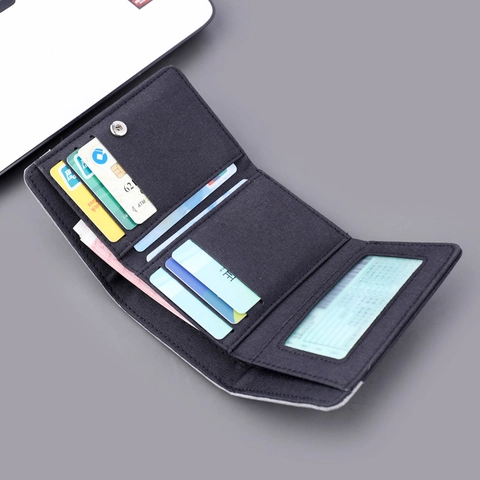 Cartera para Hombre de Lona Triple Pliegue Color de Contraste Corta Con Ranuras para Tarjetas Ventana de Foto ID Tela