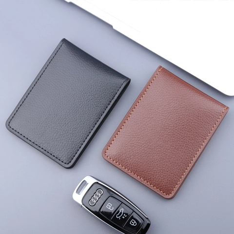 Schlanker Kartenhalter Aus Leder Mit Lychee-Textur Für Herren Damen Zweifach Gefaltete Führerscheinhülle Multi-Slot-Kreditkartenetui Minimalistisches Büro-Portemonnaie