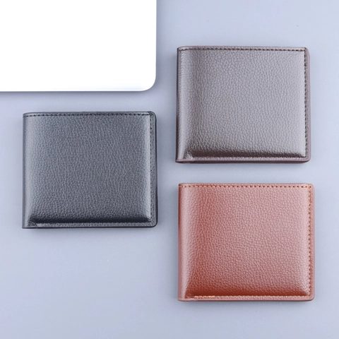 Portafoglio Corto da Uomo Pieghevole in Due Pelle PU Motivo Litchi Porta Carte Business Minimalista Borsellino Orizzontale Uomo