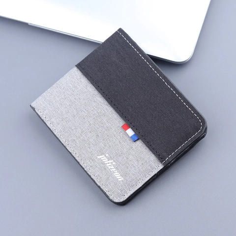 Cartera Bifold de Lona para Hombre Bloque de Color de Contraste Monedero de Tela Corta Tarjetero Multiranura Ligero