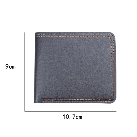 Portafoglio da Uomo Orizzontale Bifold in Pelle PU Minimalista Sottile Business Con Cuciture a Contrasto e Slot per Carte