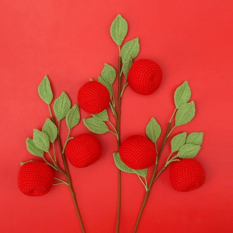 Branche De Pomme Artificielle Crochetée À La Main En Laine Tricotée Tige De Fruit Plante Décorative Pour La Maison