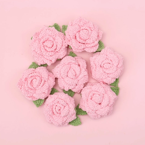 Handgestrickte Pinkfarbene Rose Gehäkelte Blumenkopf Baumwollgarn Florales DIY Bastelzubehör Für Heimdekoration Hochzeit