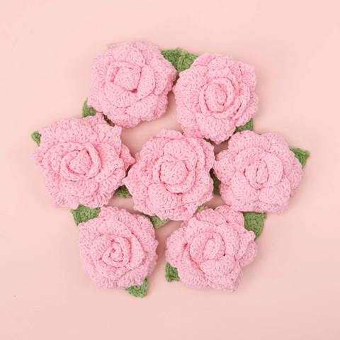 Handgestrickte Pinkfarbene Rose Gehäkelte Blumenkopf Baumwollgarn Florales DIY Bastelzubehör Für Heimdekoration Hochzeit