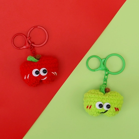 Handgemaakte Gehaakte Appel Sleutelhanger Schattige Gebreide Fruit Tas Hanger Met Grote Ogen Smiley Cadeau Accessoire