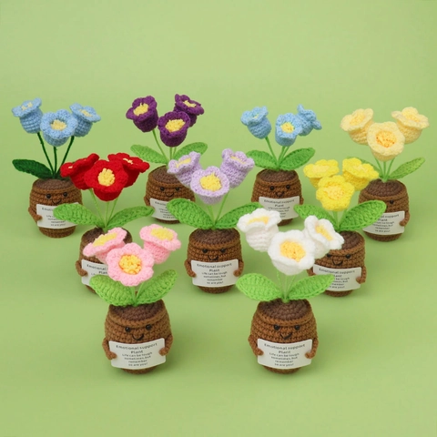 Pianta in Vaso Fatta a Mano all'Uncinetto Fiore di Supporto Emotivo Con Biglietto con Citazione Positiva Decorazione da Scrivania Regalo