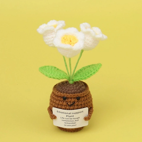 Pianta in Vaso Fatta a Mano all'Uncinetto Fiore di Supporto Emotivo Con Biglietto con Citazione Positiva Decorazione da Scrivania Regalo