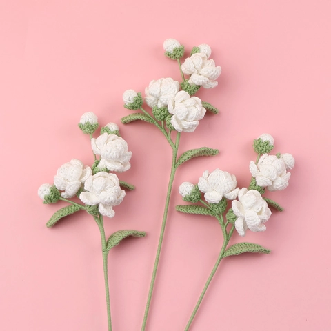 Handgemaakte Gehaakte Jasmijnbloem Kunstmatige Wollen Gebreide Eeuwige Plant Voor Huis Kantoor Decor Esthetisch Cadeau