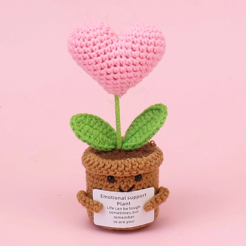 Handgestrickte Emotionale Unterstützung Pflanze Sonnenblume Herz Topfpflanze Schreibtisch Ornament Geschenk Für Büro Deko