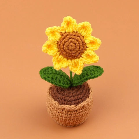 Girasol En Maceta De Ganchillo Hecho A Mano Hilo De Lana Flor Tejida Adorno De Escritorio Decoración Regalo