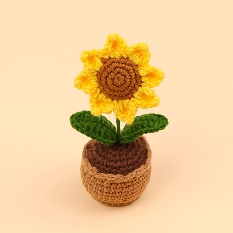 Girasol En Maceta De Ganchillo Hecho A Mano Hilo De Lana Flor Tejida Adorno De Escritorio Decoración Regalo