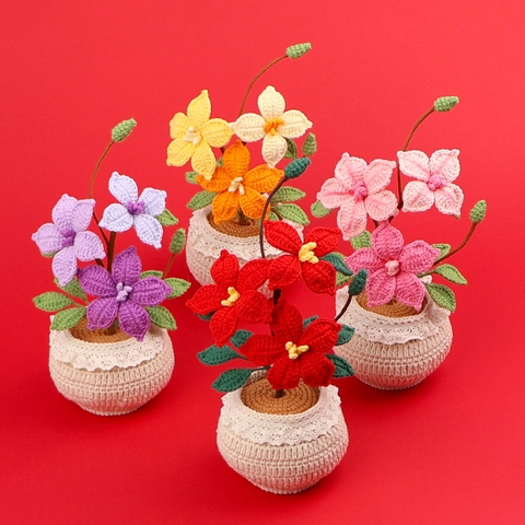 Handgefertigte Häkelblume Im Topf Weihnachtsstern Garn Strickerei Künstliche Blumendekoration Für Den Schreibtisch Geschenk