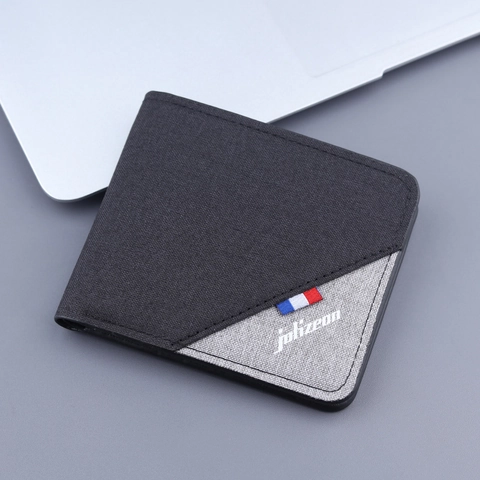 Men Bifold Wallet Slim Canvas Fabric Minimalist Card Holder Ultra Light Casual Contrast Color Fashion