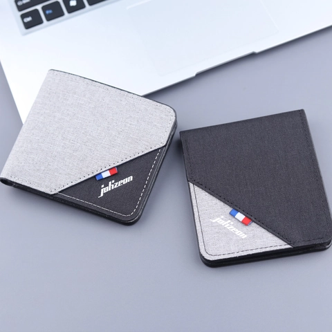 Men Bifold Wallet Slim Canvas Fabric Minimalist Card Holder Ultra Light Casual Contrast Color Fashion
