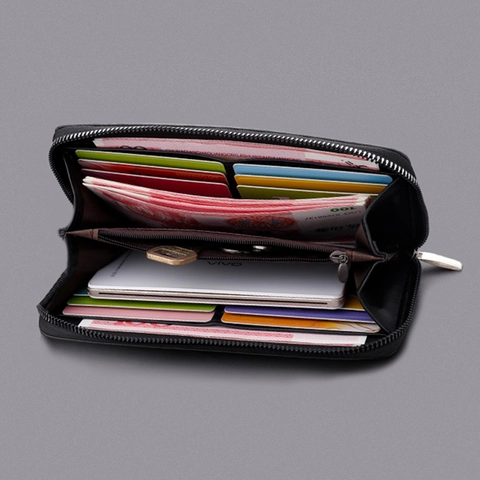 Cartera Larga Hombre Con Cremallera Business Bolso De Mano Cuero PU Gran Capacidad Ranuras Tarjetas Bolsillo Celular Correa Muñeca