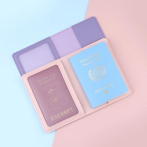 RFID Blocking PU Leather Passport Holder Travel Wallet For Passport Cards Documents Plain Color Plane Embossing Unisex Accessory