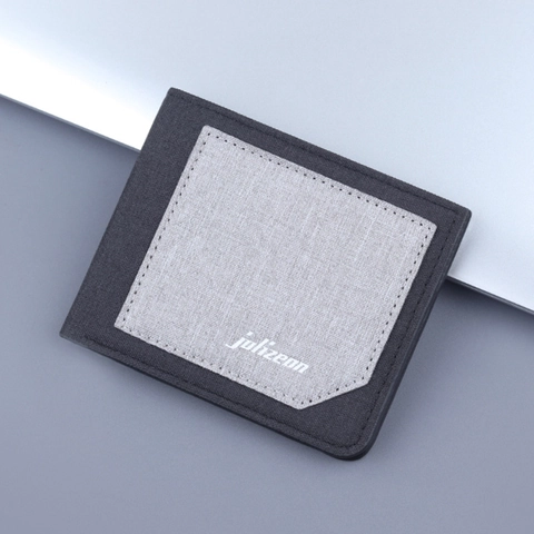 Portafoglio Corto Bifold Da Uomo Tela Tessuto Sottile Leggero Business Casual Porta Carte