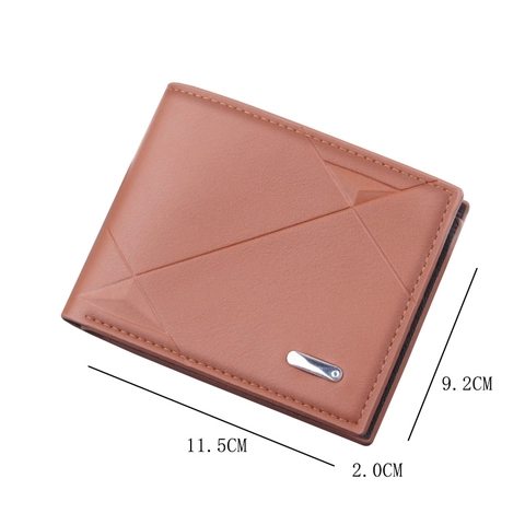 Heren Korte PU Leren Portemonnee Met Polyester Voering Bifold Ontwerp Multi Kaartgleuven Ritsvak Geometrisch Patroon