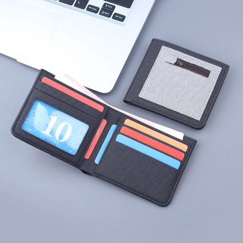 Cartera Corta De Lona Para Hombre Diseño Bifold Con Bolsillo Con Cremallera Para Monedas Ranuras Para Tarjetas Ventana ID