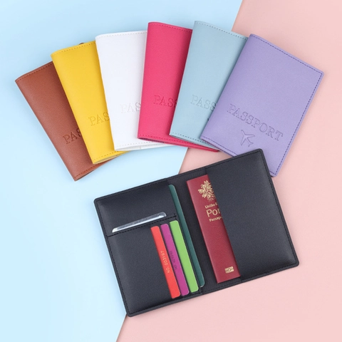 Minimalist PU Leather Passport Holder With RFID Blocking Airplane Embossed Travel Document Wallet Card Case For Men Women