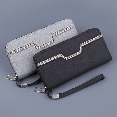 Cartera Larga de Lona para Hombre Gran Capacidad Cartera de Mano con Cremallera y Correa de Muñeca Patrón Geométrico Portatarjetas Para Teléfono Móvil