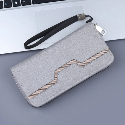Cartera Larga de Lona para Hombre Gran Capacidad Cartera de Mano con Cremallera y Correa de Muñeca Patrón Geométrico Portatarjetas Para Teléfono Móvil