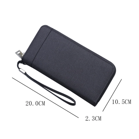 Cartera Larga de Lona para Hombre Multifuncional Gran Capacidad Bolso de Mano con Cremallera y Correa de Muñeca Casual Travel Phone Organizer