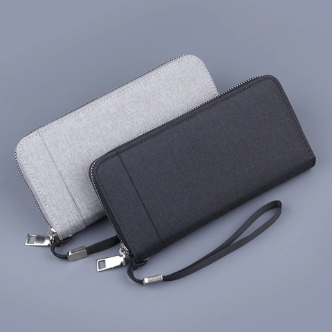 Cartera Larga de Lona para Hombre Multifuncional Gran Capacidad Bolso de Mano con Cremallera y Correa de Muñeca Casual Travel Phone Organizer