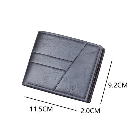Men Short Trifold Wallet PU Leather Business Card Holder Multi Slot Purse With Zipper Pocket For Cash Driver's License Minimalist Stitching Design
