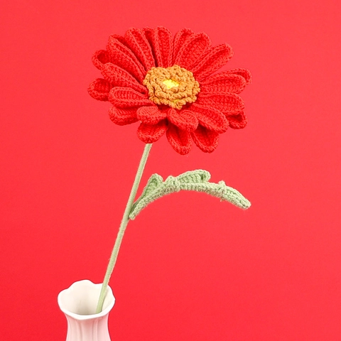 Handmade Crochet Flowers Simulated Gerbera Daisy Knitted Yarn Floral Arrangement For Home Office Table Decor Gift