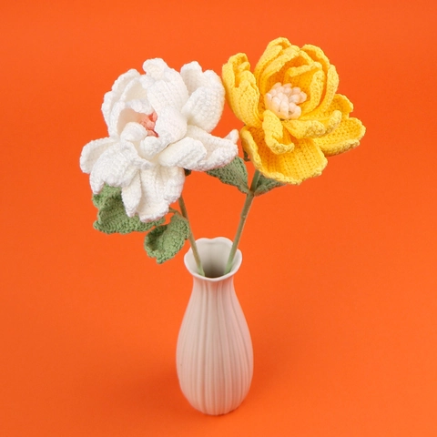 Handmade Crochet Peony Flower Artificial Knit Simulation Floral Stem Home Decor Wedding Festival Photography Gift