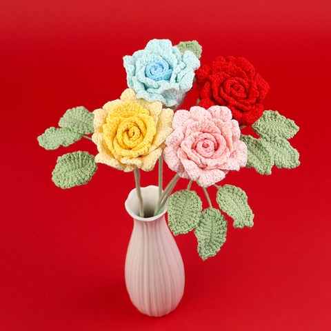 Handgestrickte Häkelrose Künstliche Garnblume Einzelstiel Für Hausdekoration Hochzeit Party Valentinsgeschenk
