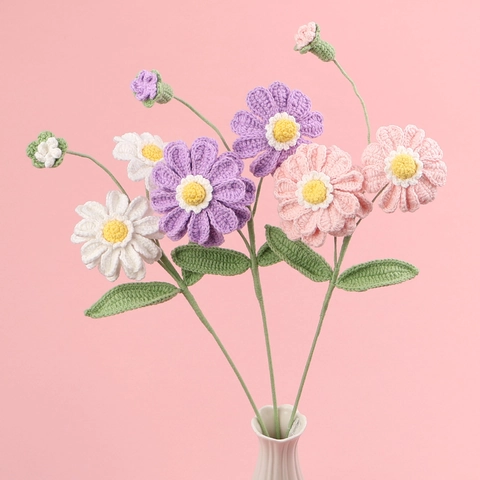 Handgehäkelte Zinnienblume Garn Gestrickte Künstliche Gänseblümchen Tischdekoration Hausornament Handwerk Geschenk