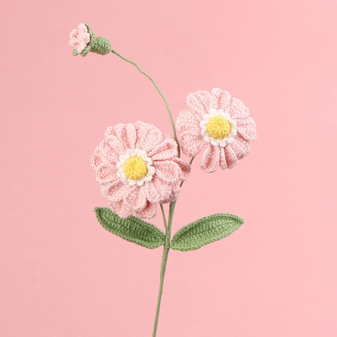Handgehäkelte Zinnienblume Garn Gestrickte Künstliche Gänseblümchen Tischdekoration Hausornament Handwerk Geschenk