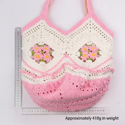 Sac Cabas Crochet Fait Main Coton Motif Marguerite Tricoté Sac À Main Style Pastoral Plage Été Cadeau