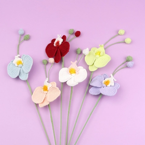 Handgehäkelte Phalaenopsis Orchidee Künstliche Blume Zweig Gestrickte Wolle Für Home Decor Valentinstag Geschenk