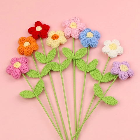 Handgehäkelte Puffblume Garn Gestrickt Einzelstiel Realistische Handgefertigte Florale Geschenk Dekoration