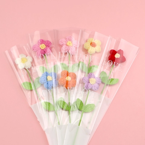 Handmade Crochet Flower Artificial Knitted Wool Yarn Single Bloom Bouquet Creative Birthday Home Wedding Gift Aesthetic