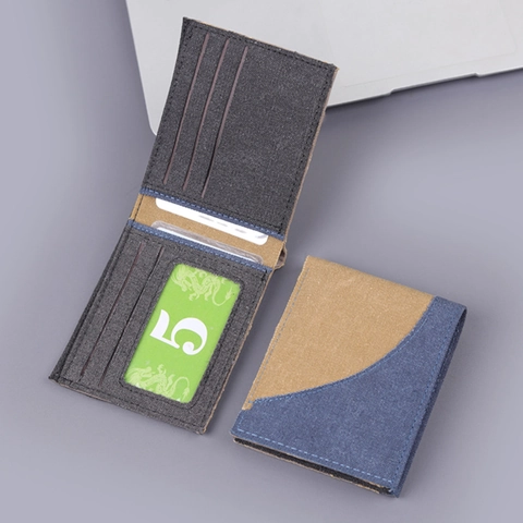 Cartera Bifold de Lona Casual para Hombre Minimalista Urbano Color en Contraste Empalme Clip de Dinero Corto Múltiples Ranuras para Tarjetas Ventana ID