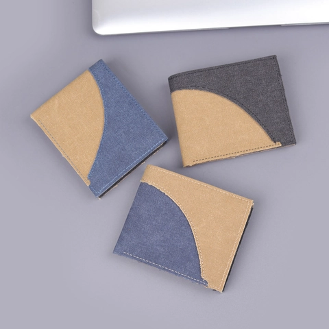 Cartera Bifold de Lona Casual para Hombre Minimalista Urbano Color en Contraste Empalme Clip de Dinero Corto Múltiples Ranuras para Tarjetas Ventana ID