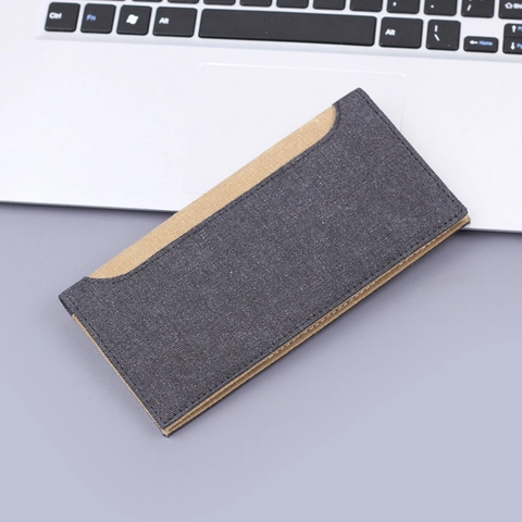 Portafoglio Lungo da Uomo in Denim e Tela Urbano Semplice Sottile Porta Carte di Credito Bifold con Cuciture a Giuntura 12 Slot per Carte