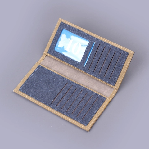 Men Long Canvas Wallet Slim Bifold Card Holder Multi Slots Patchwork Denim Fabric Minimalist Suit Bag