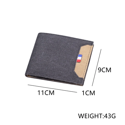 Portefeuille Homme Pliable Court Toile Denim Tissu Plusieurs Emplacements Cartes Mince Rétro Décontracté