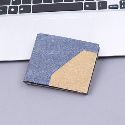 Cartera De Lona Para Hombre Bifold Delgada Corta Tarjetero Con Ventana De Identidad Bloque De Color Ligera