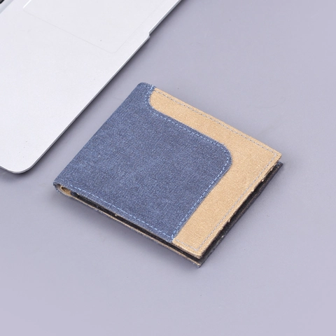 Cartera De Lona Para Hombre Retro Bloques De Color Tarjetero Con Ventana De Fotos Cartera De Mezclilla Delgada