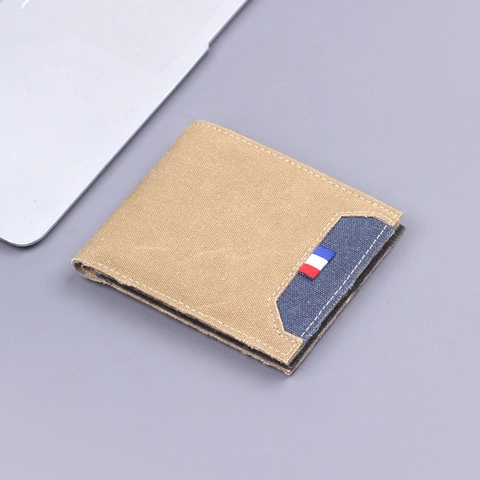 Portefeuille Homme Pliable Court Toile Denim Tissu Plusieurs Emplacements Cartes Mince Rétro Décontracté
