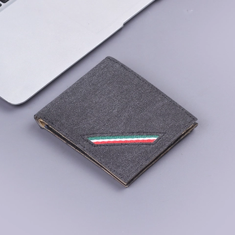 Portefeuille pour Homme Vintage en Canevas Pliable Denim Porte-Cartes Court Avec Ruban Rayé Trois Couleurs Sac Ultra Léger